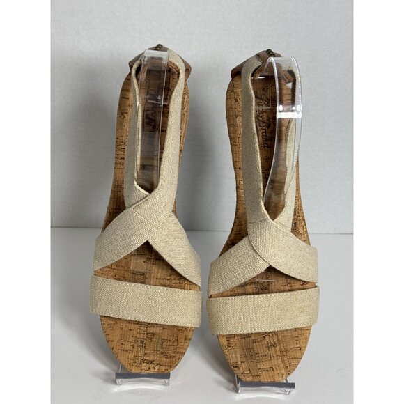 Lucky Brand Beige Strappy Cork Wedge Sandals With Studded Detail Women Size 10M - Picture 2 of 16